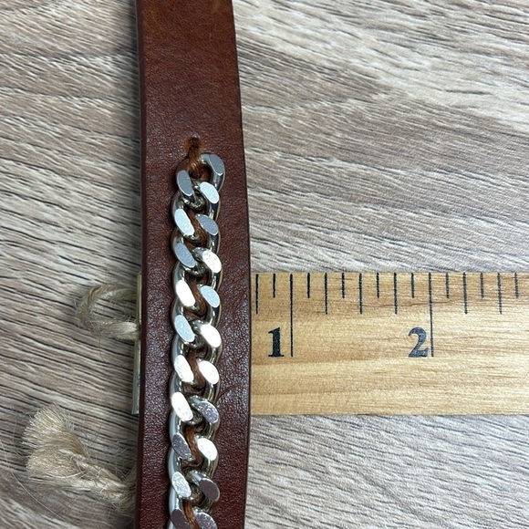 VINTAGE Garaglias Italian Belt Cognac Brown Genuine Leather Silver Tone Chain 30 - Picture 11 of 12